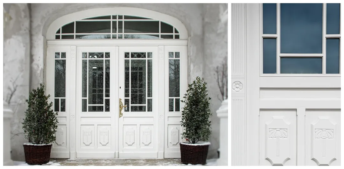 Drzwi białe przeszklone dwuskrzydłowe